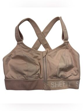 SHEFIT Ultimate Sports Bra Nude Beige High Impact Front Zip Athletic Bra Small S